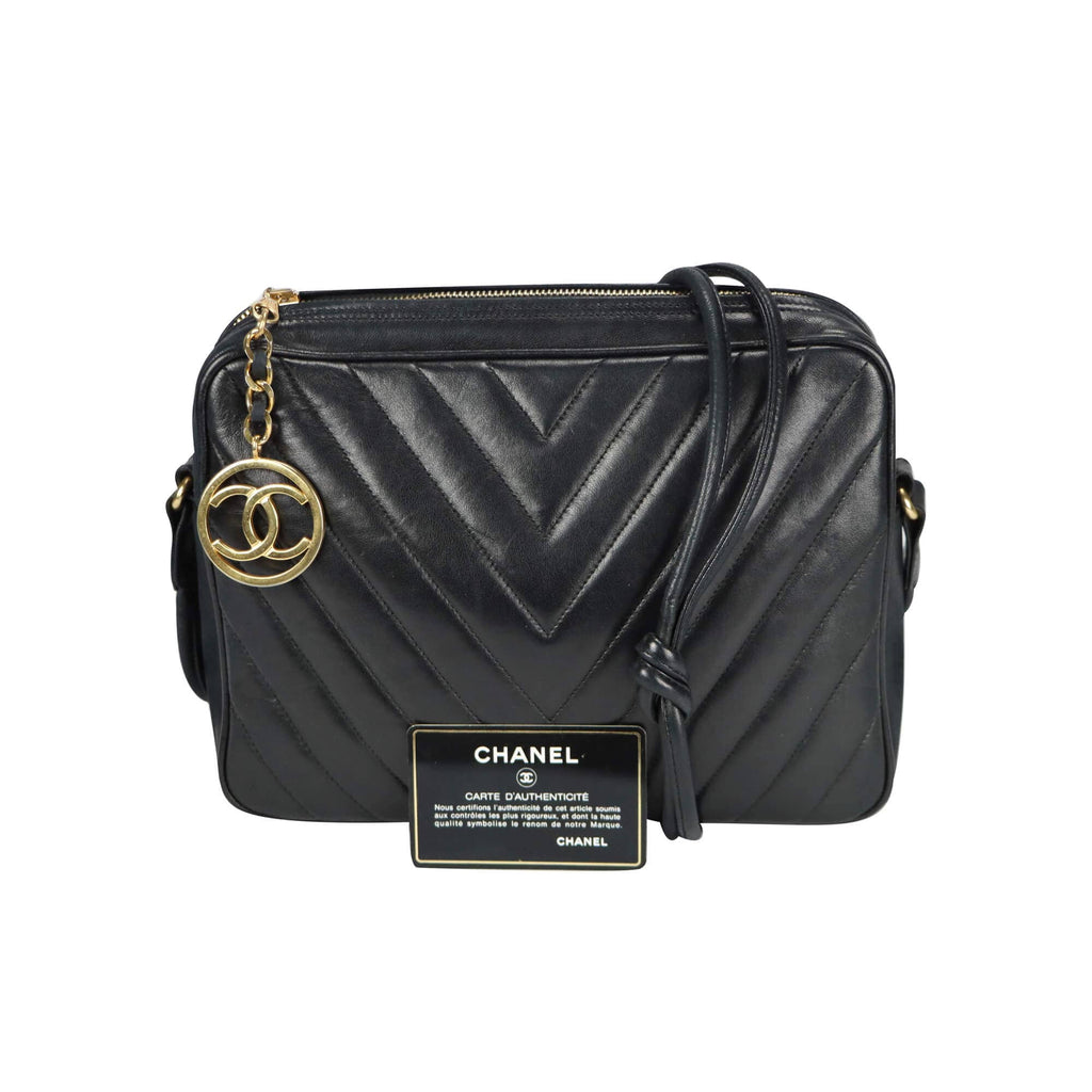 Chanel Chevron Shoulder Bag Black Lambskin