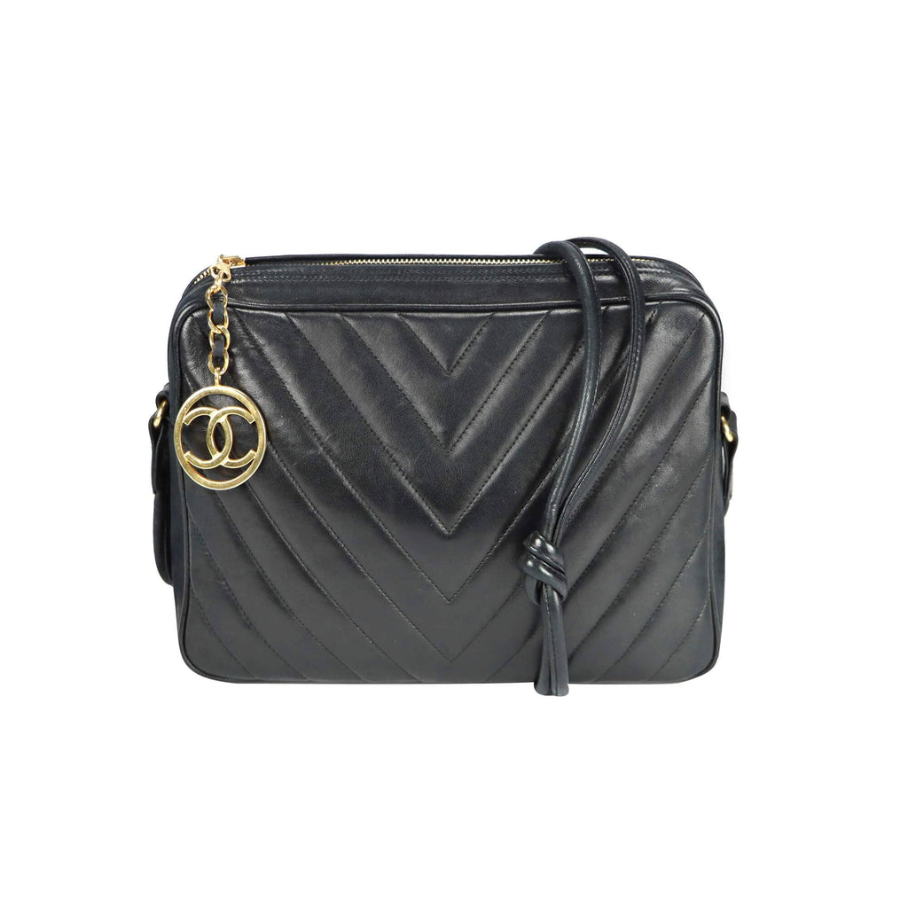 Chanel Chevron Shoulder Bag Black Lambskin