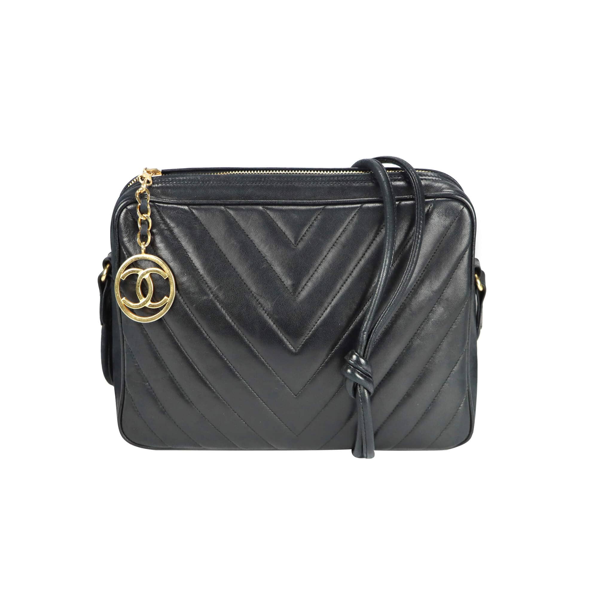 Chanel Chevron Shoulder Bag Black Lambskin