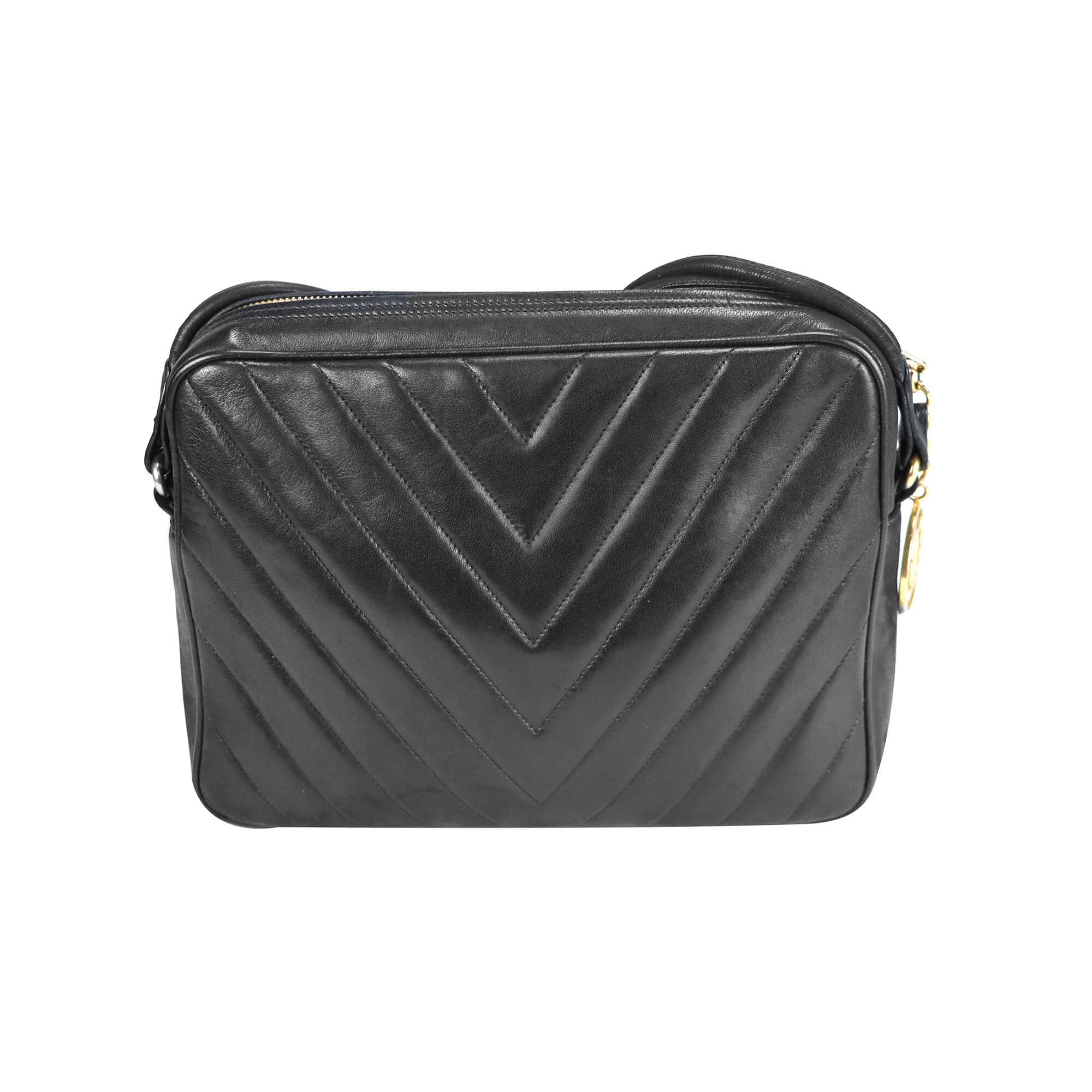 Chanel Chevron Shoulder Bag Black Lambskin