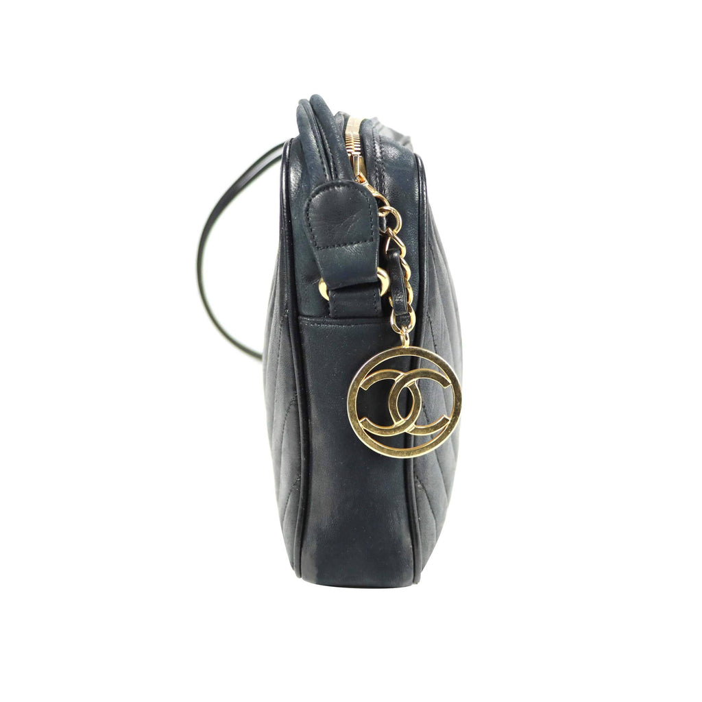 Chanel Chevron Shoulder Bag Black Lambskin