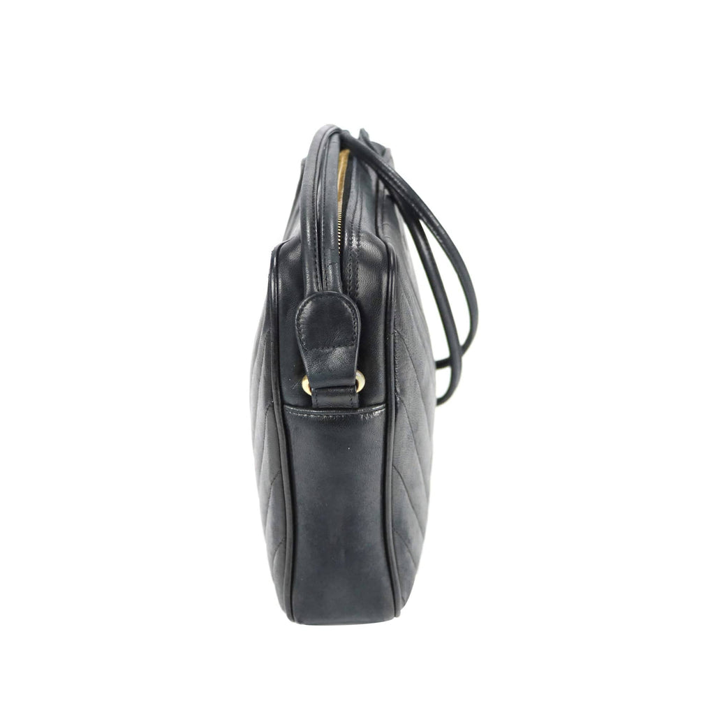 Chanel Chevron Shoulder Bag Black Lambskin