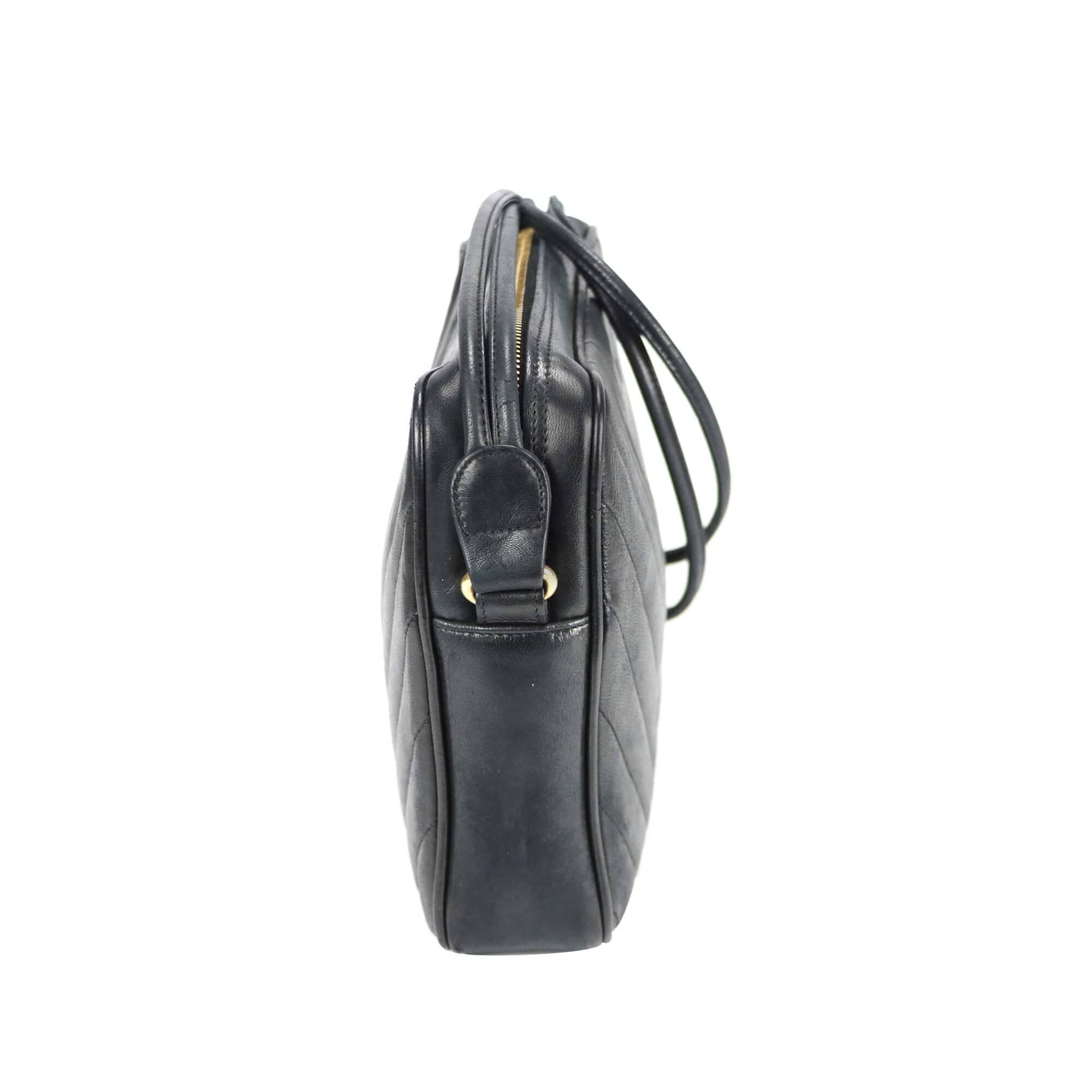 Chanel Chevron Shoulder Bag Black Lambskin