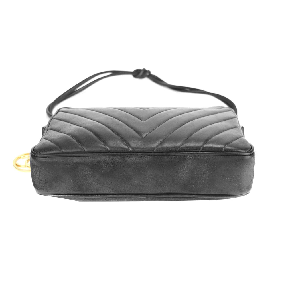 Chanel Chevron Shoulder Bag Black Lambskin