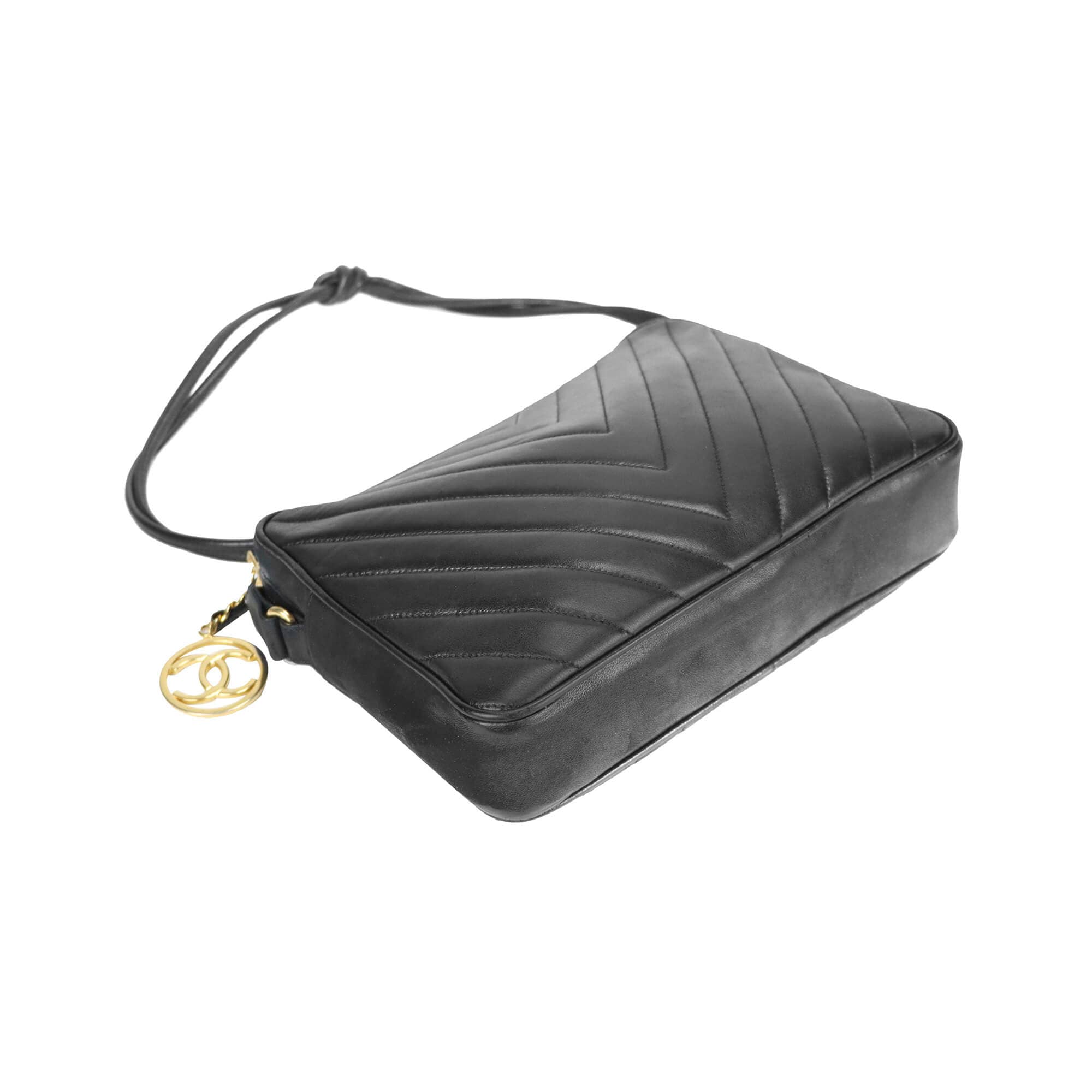 Chanel Chevron Shoulder Bag Black Lambskin