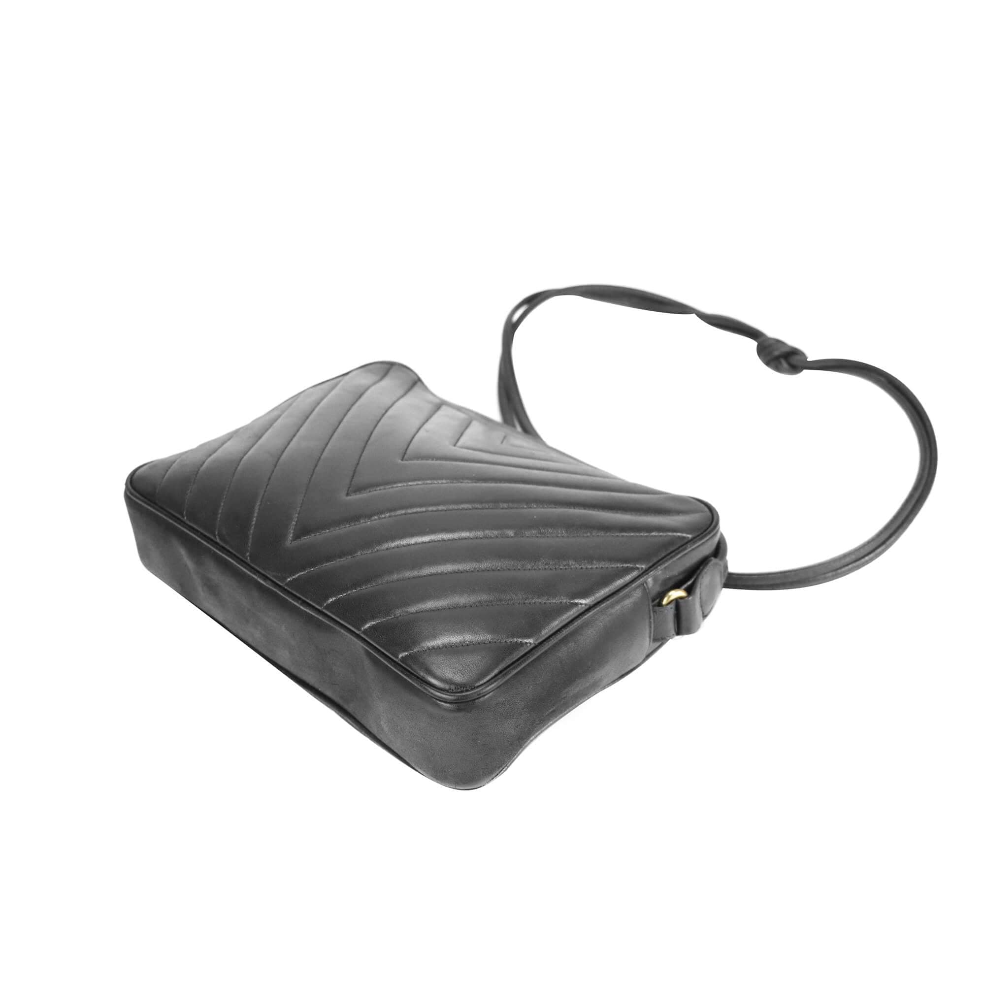 Chanel Chevron Shoulder Bag Black Lambskin