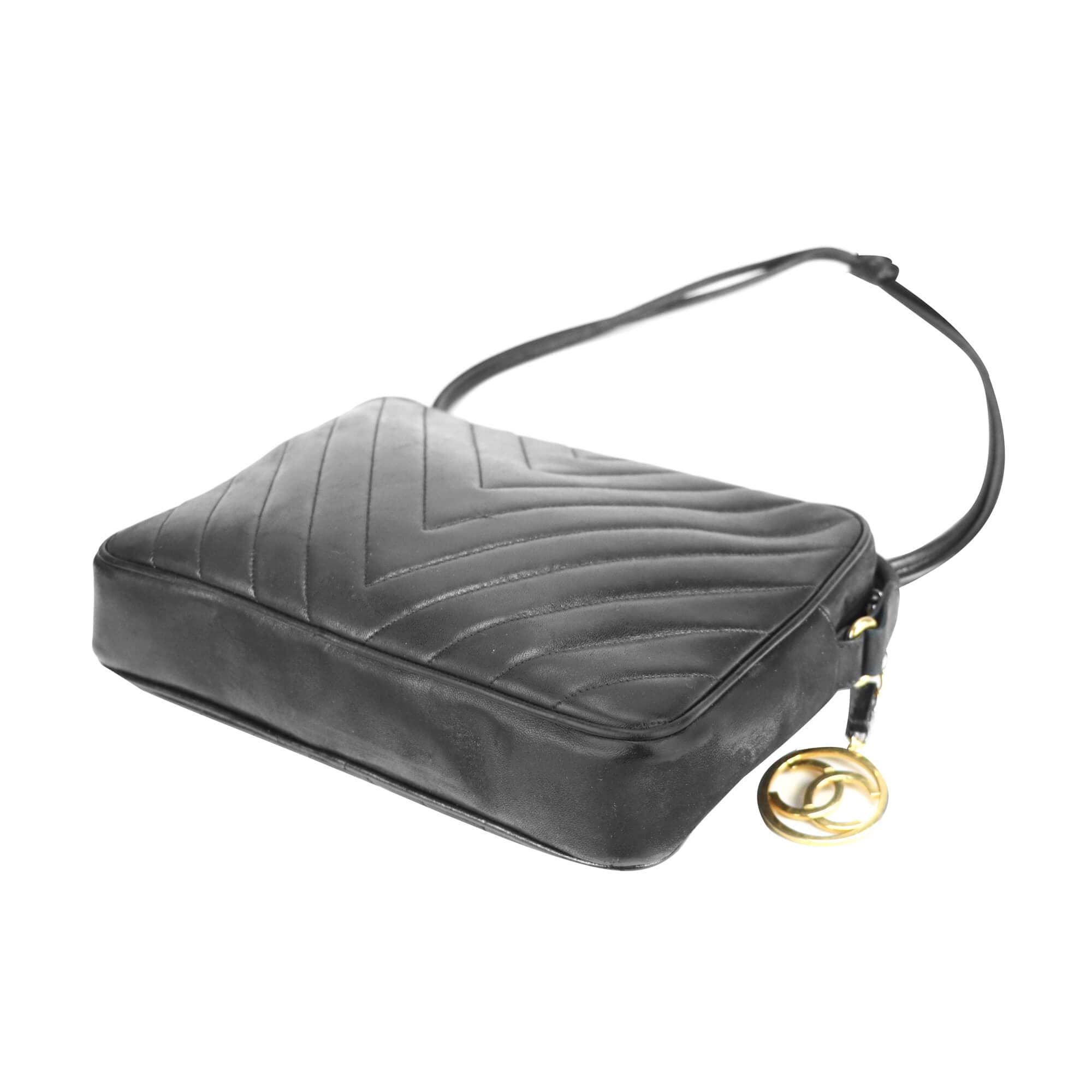 Chanel Chevron Shoulder Bag Black Lambskin
