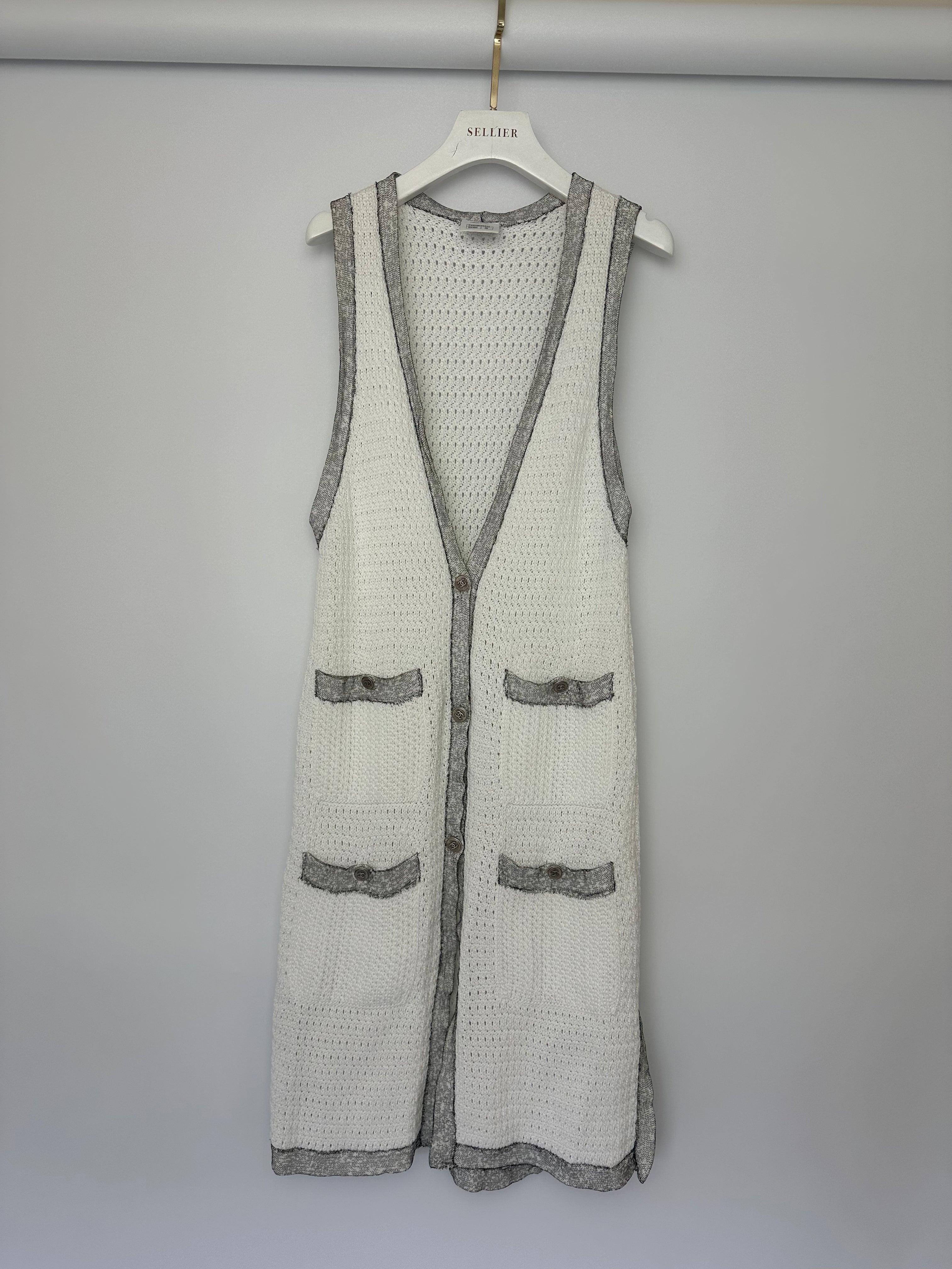 Chanel White Long Line Button Down Vest with Pocket Detail FR 38 (UK 10)