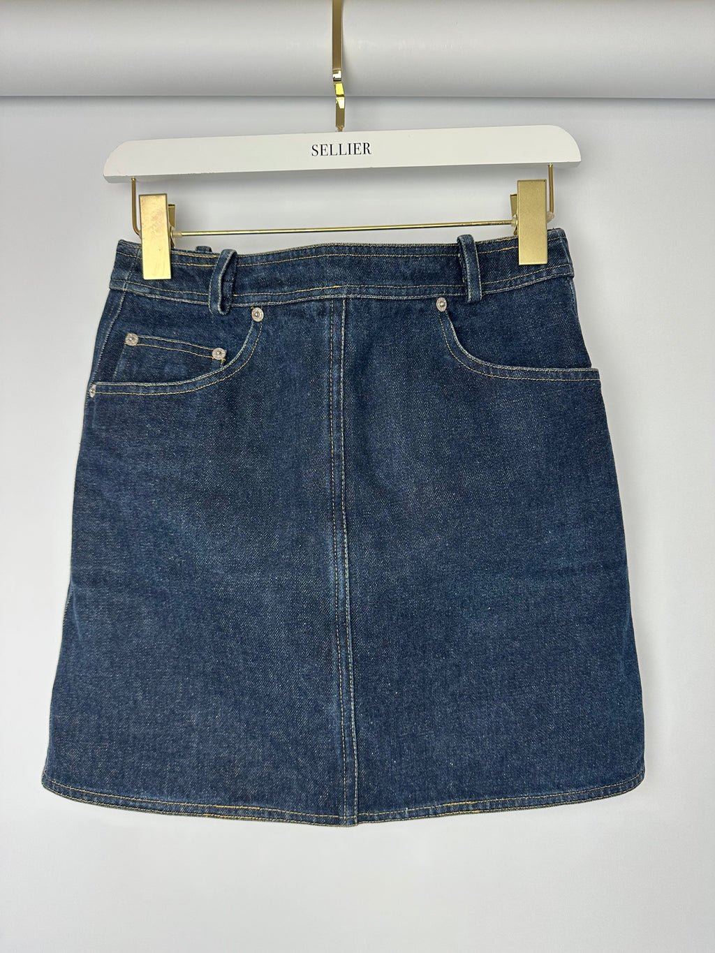 Chanel 96/P Navy Denim Mini Skirt with Patch Pocket Details Size FR 40 (UK 12)