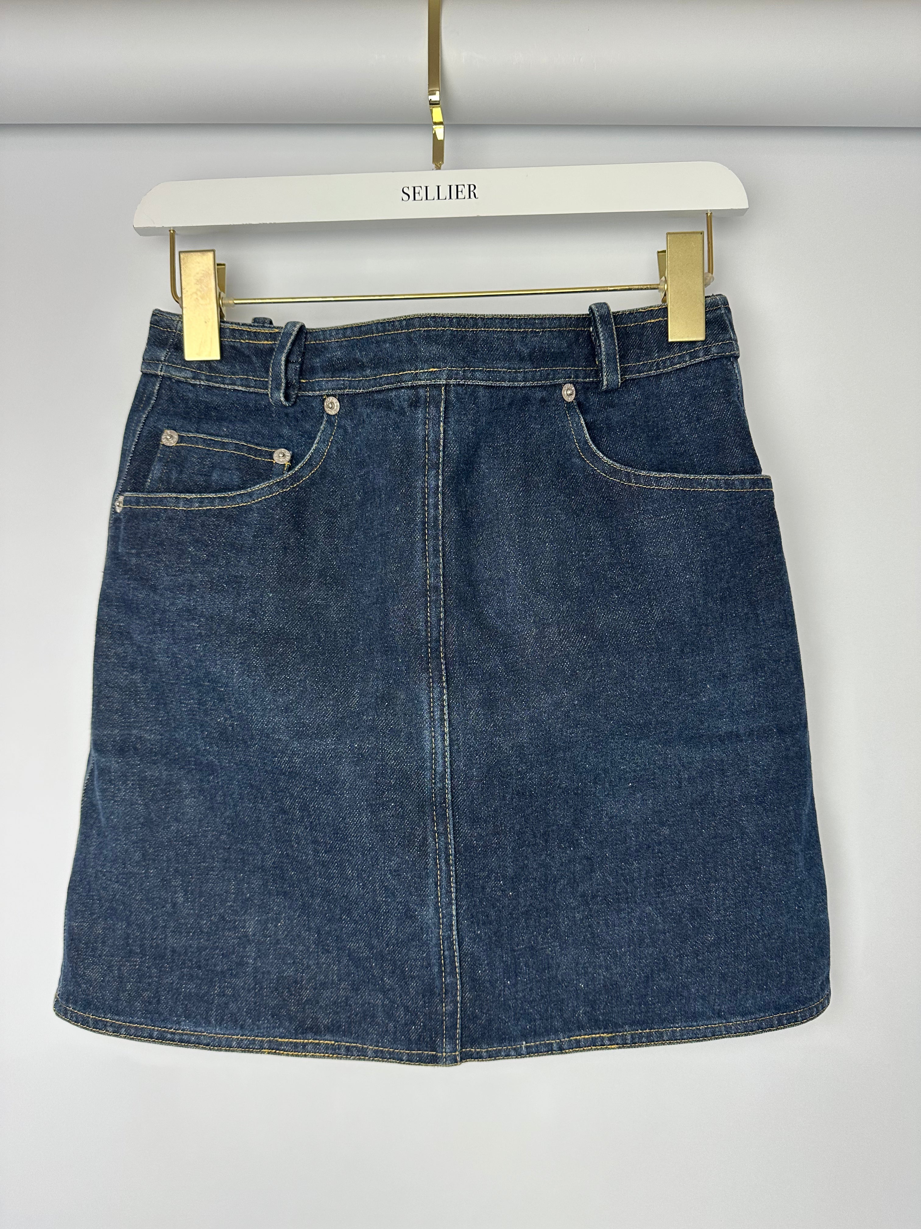 Chanel 96/P Navy Denim Mini Skirt with Patch Pocket Details Size FR 40 (UK 12)
