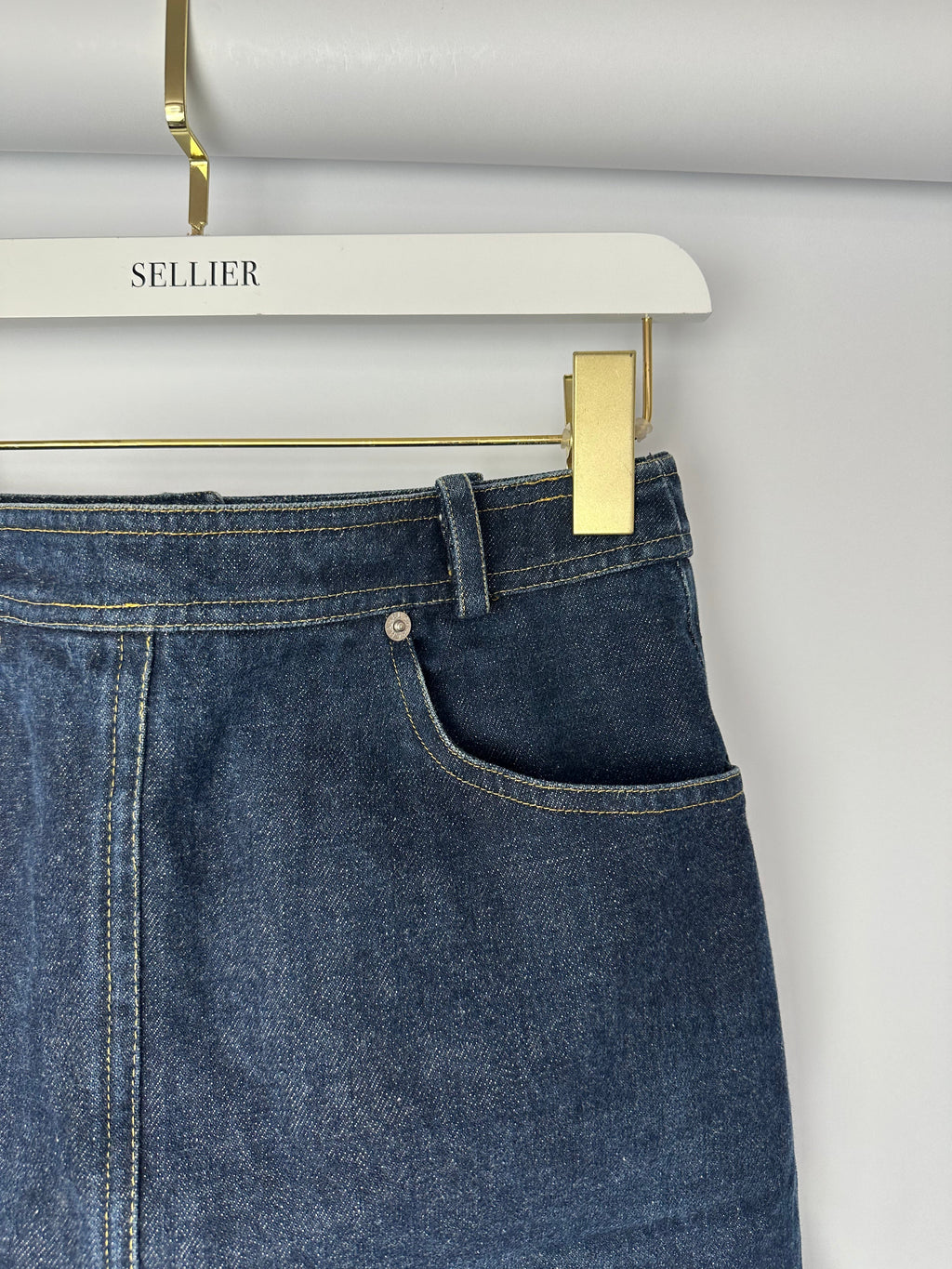 Chanel 96/P Navy Denim Mini Skirt with Patch Pocket Details Size FR 40 (UK 12)