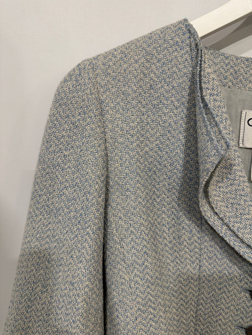 Chanel 00C Baby Blue Tweed Jacket with Silver Logo Button Details Size FR 38 (UK 10)