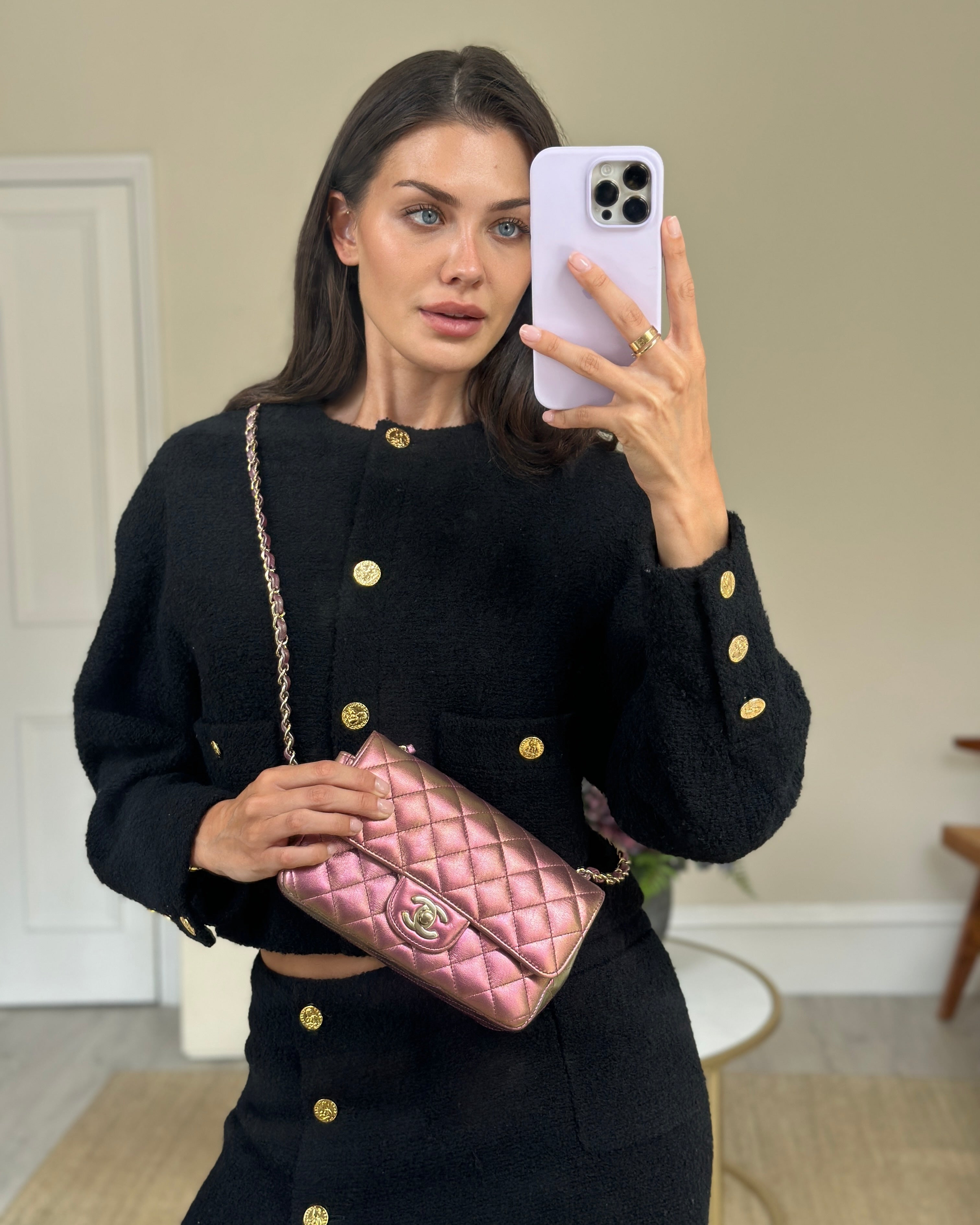 Chanel Mini Rectangular Bag in Iridescent Rainbow Metallic Lambskin Leather and Champagne Gold Hardware