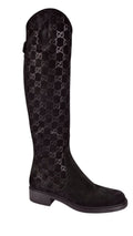 GUCCI GG Suede Leather Knee High Riding Boots
