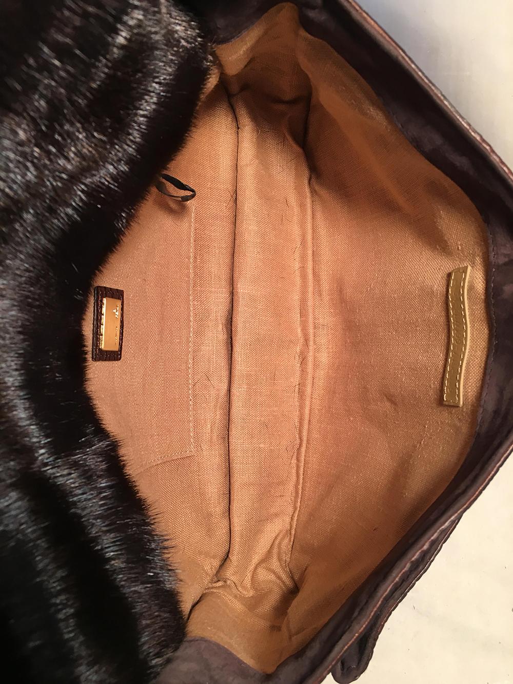 FENDI Rare Limited Edition Brown Alligator and Mink Fur Satchel Handbag