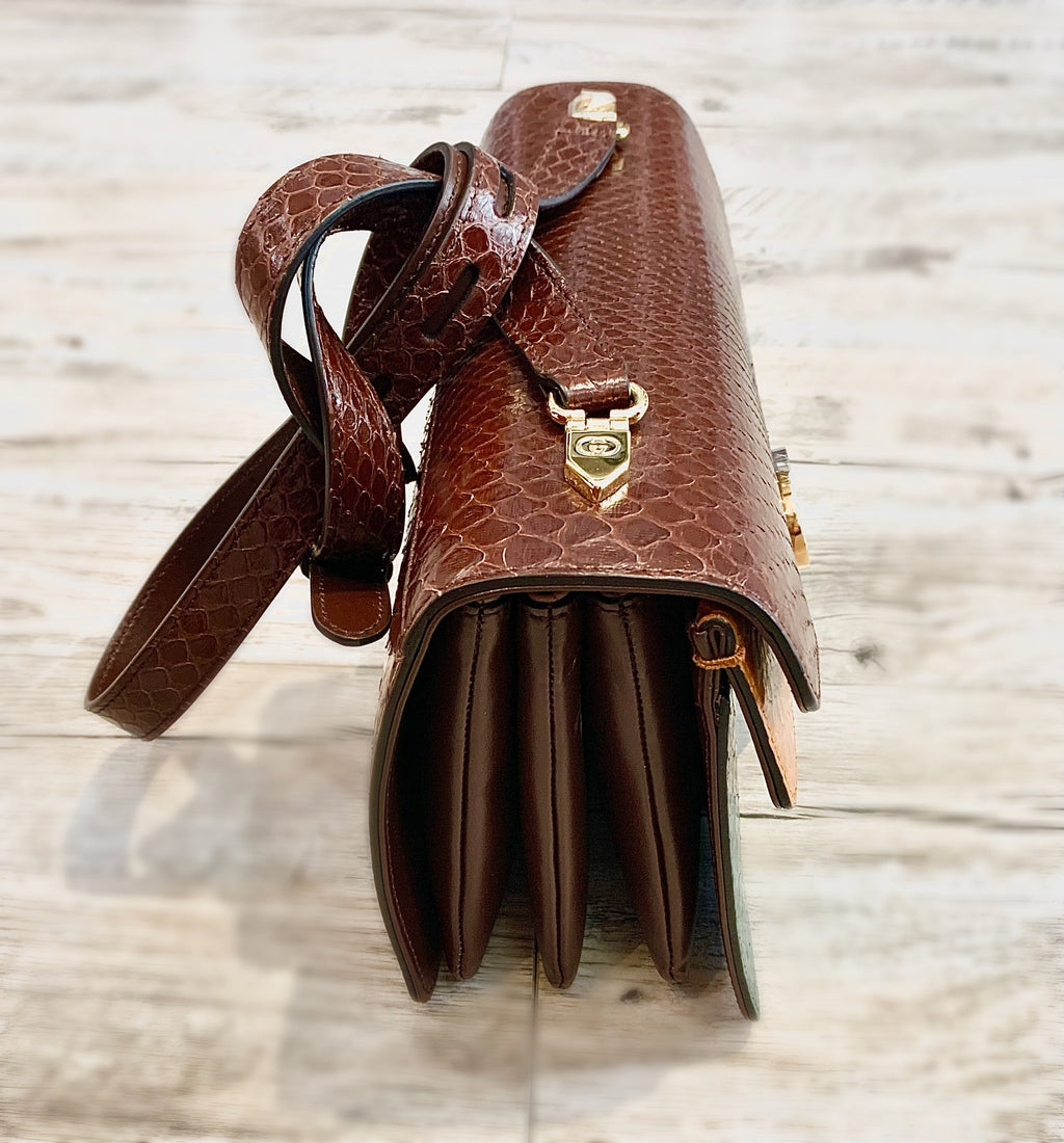 GUCCI GG PYTHON TRICOLOR ACCORDION SHOULDER BAG-HS