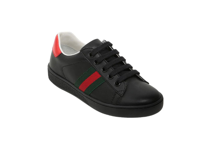 GUCCI BLACK LEATHER LOW-TOP TODDLER SNEAKERS