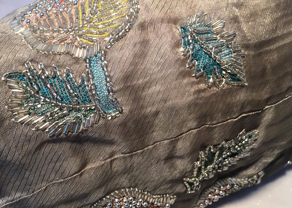 FENDI Sheer Silk Organza Hand Beaded Floral Embroidered Tote