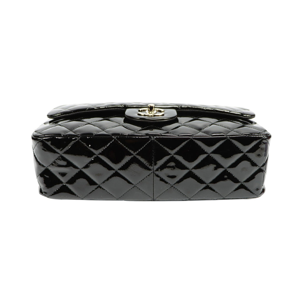 SALE Chanel Classic Single Flap Jumbo Black Patent Leather Silver