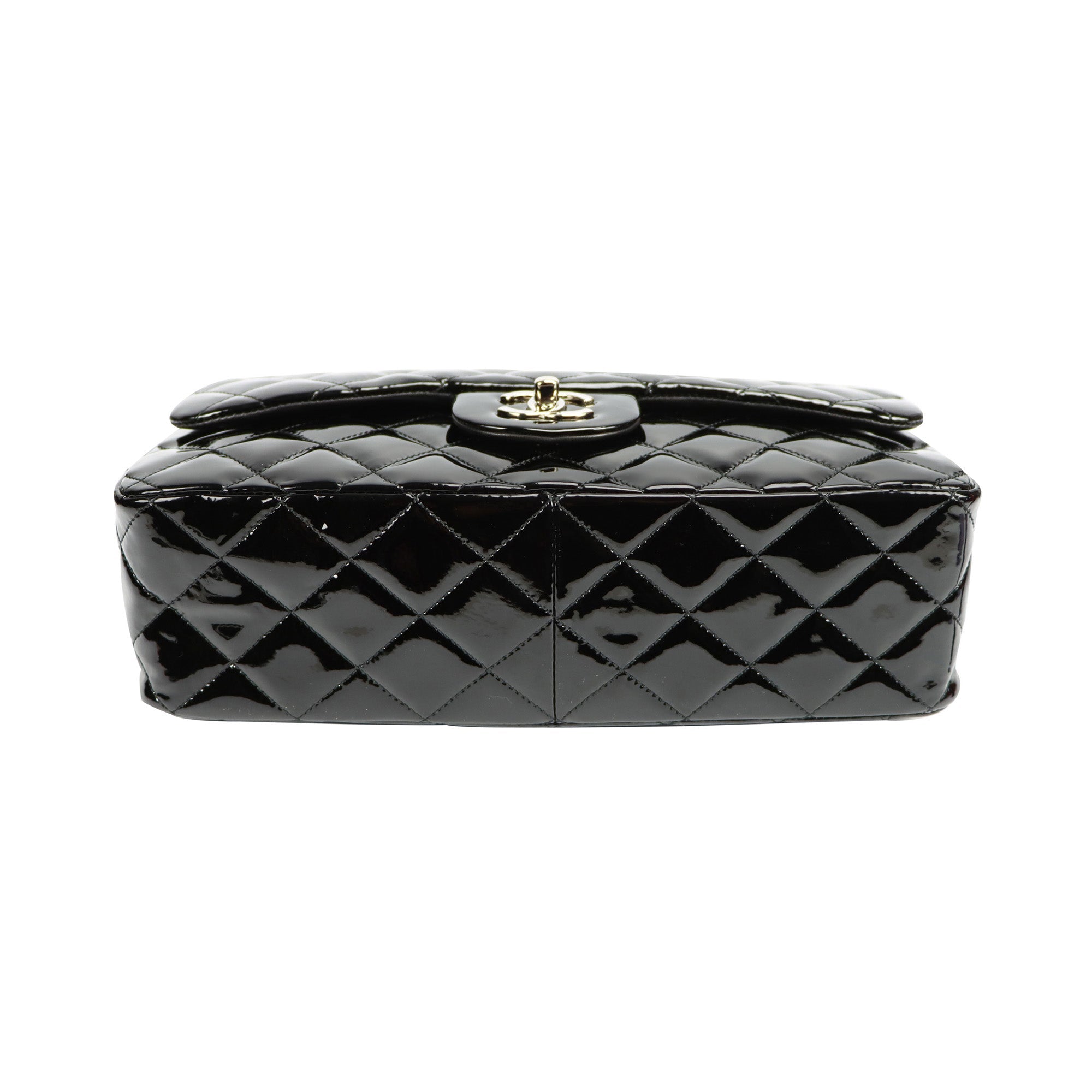 SALE Chanel Classic Single Flap Jumbo Black Patent Leather Silver
