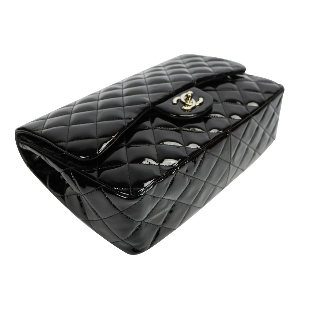 SALE Chanel Classic Single Flap Jumbo Black Patent Leather Silver