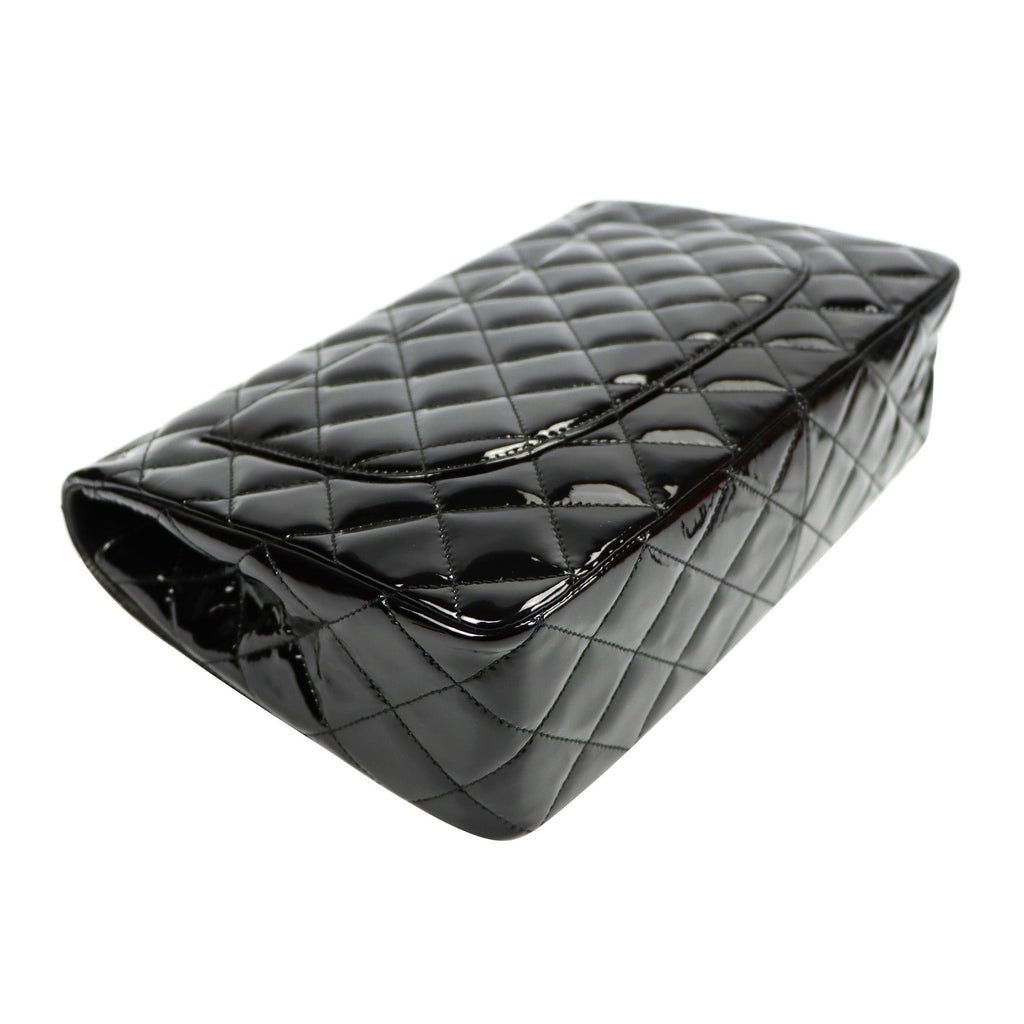 SALE Chanel Classic Single Flap Jumbo Black Patent Leather Silver