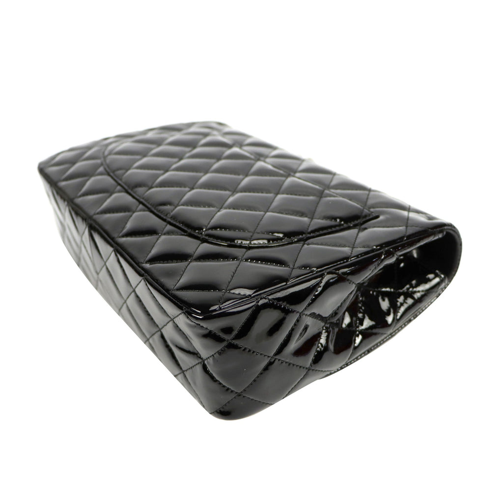 SALE Chanel Classic Single Flap Jumbo Black Patent Leather Silver