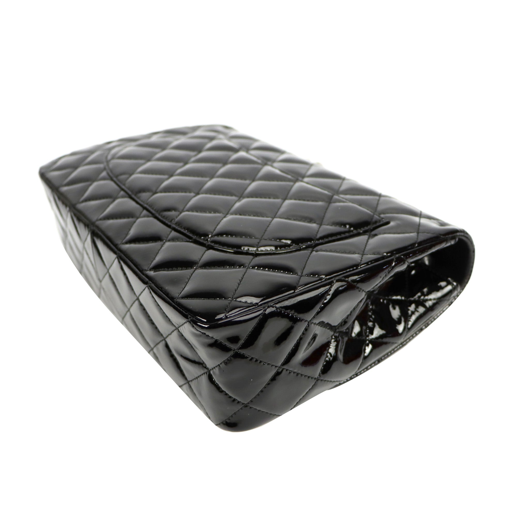 SALE Chanel Classic Single Flap Jumbo Black Patent Leather Silver
