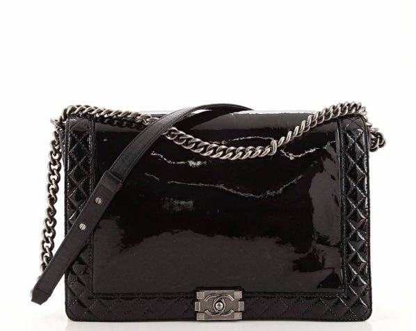 CHANEL REVERSO PATENT LEATHER BOY BAG