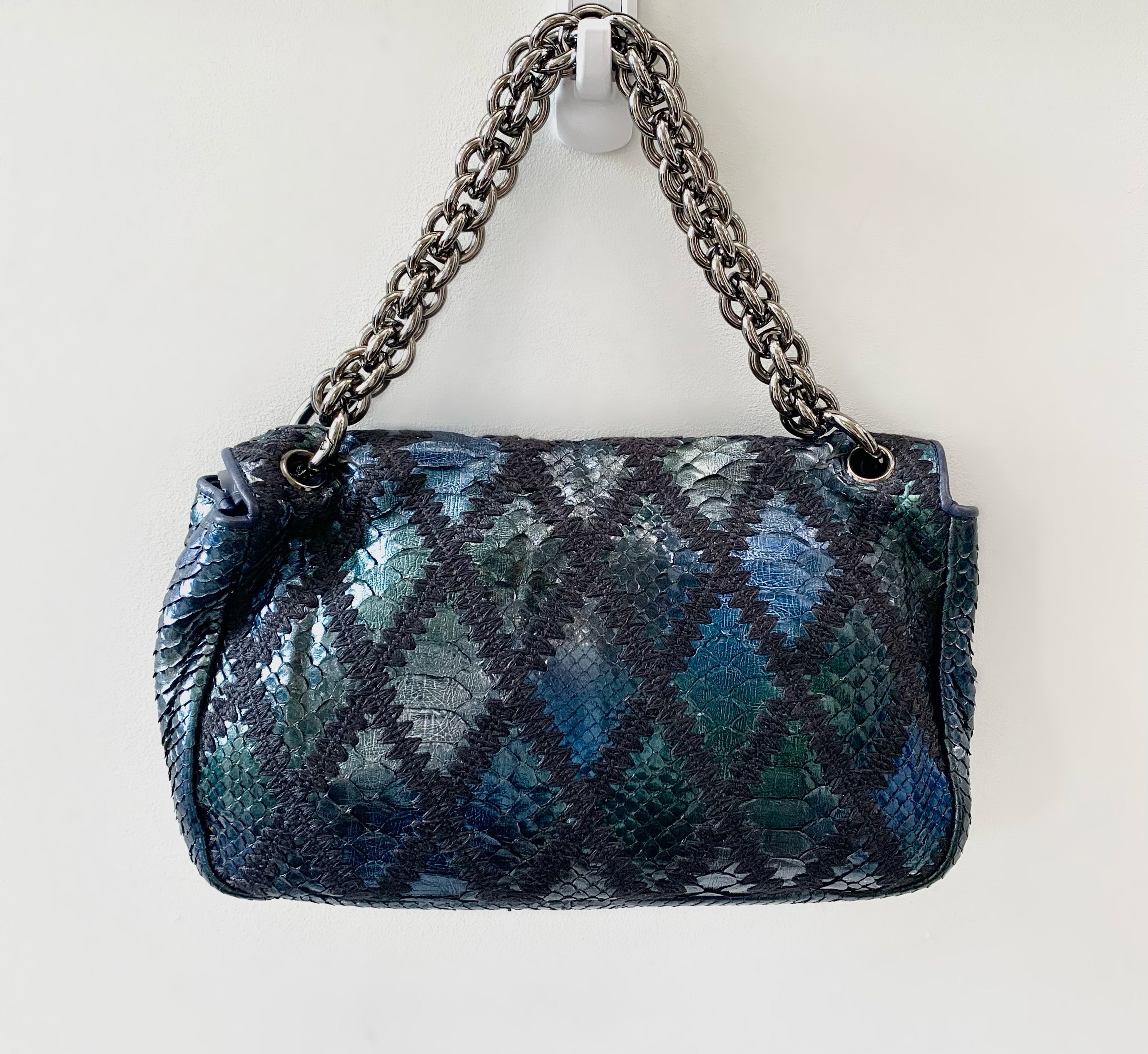 CHANEL PYTHON CROCHET JUMBO FLAP BAG