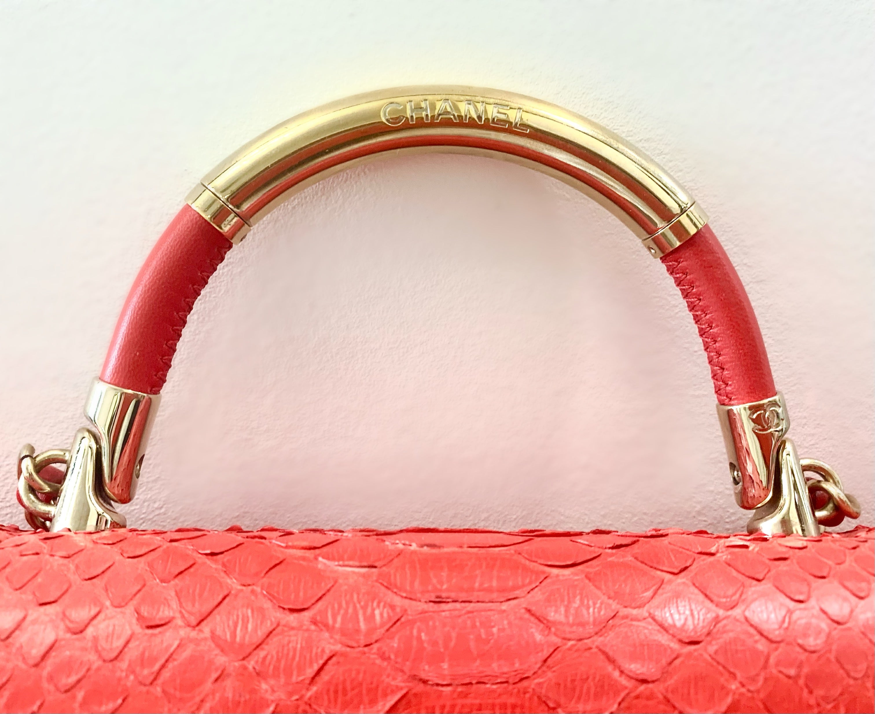 CHANEL RED PYTHON FLAP BAG