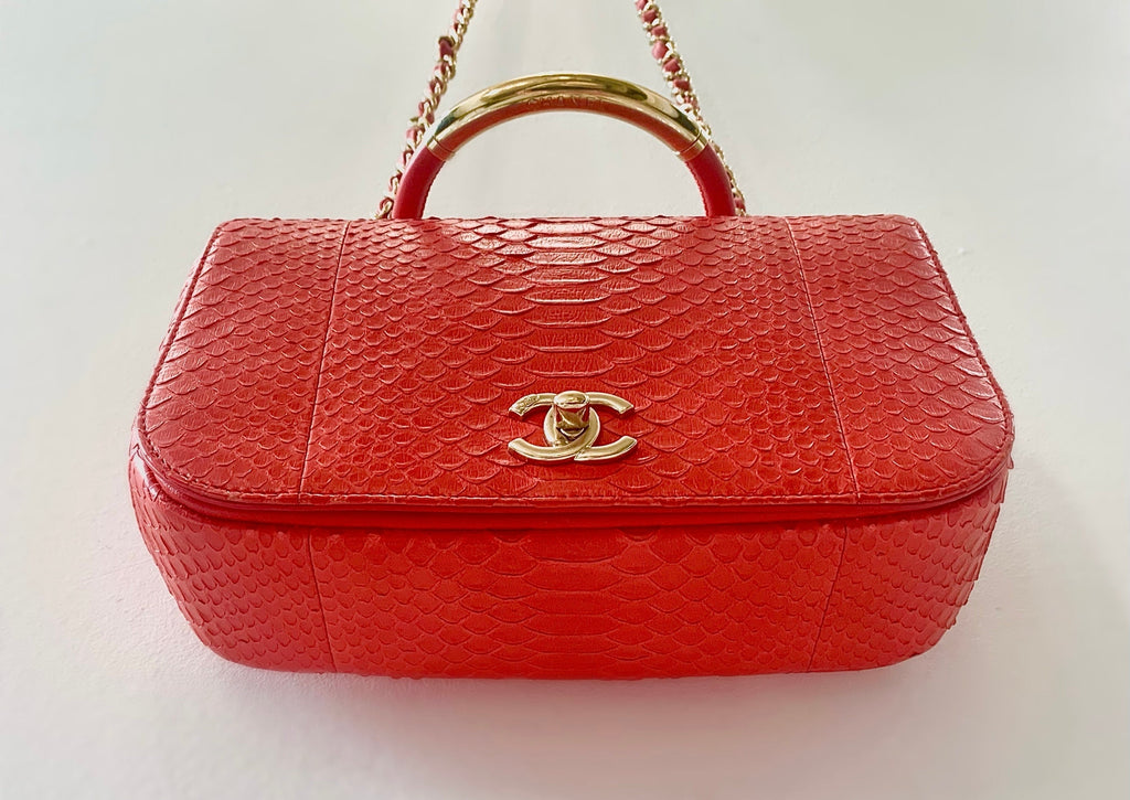 CHANEL RED PYTHON FLAP BAG