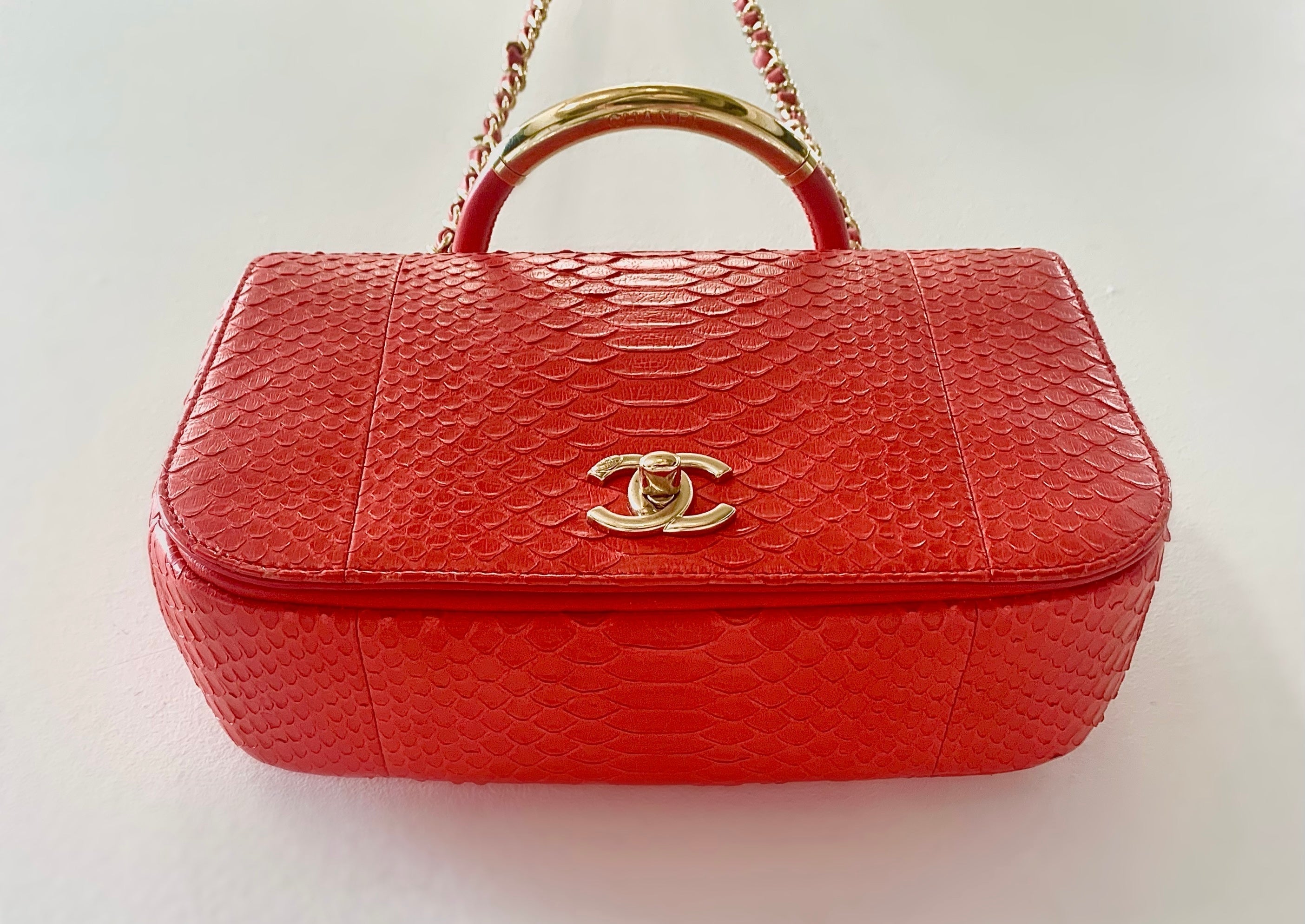 CHANEL RED PYTHON FLAP BAG