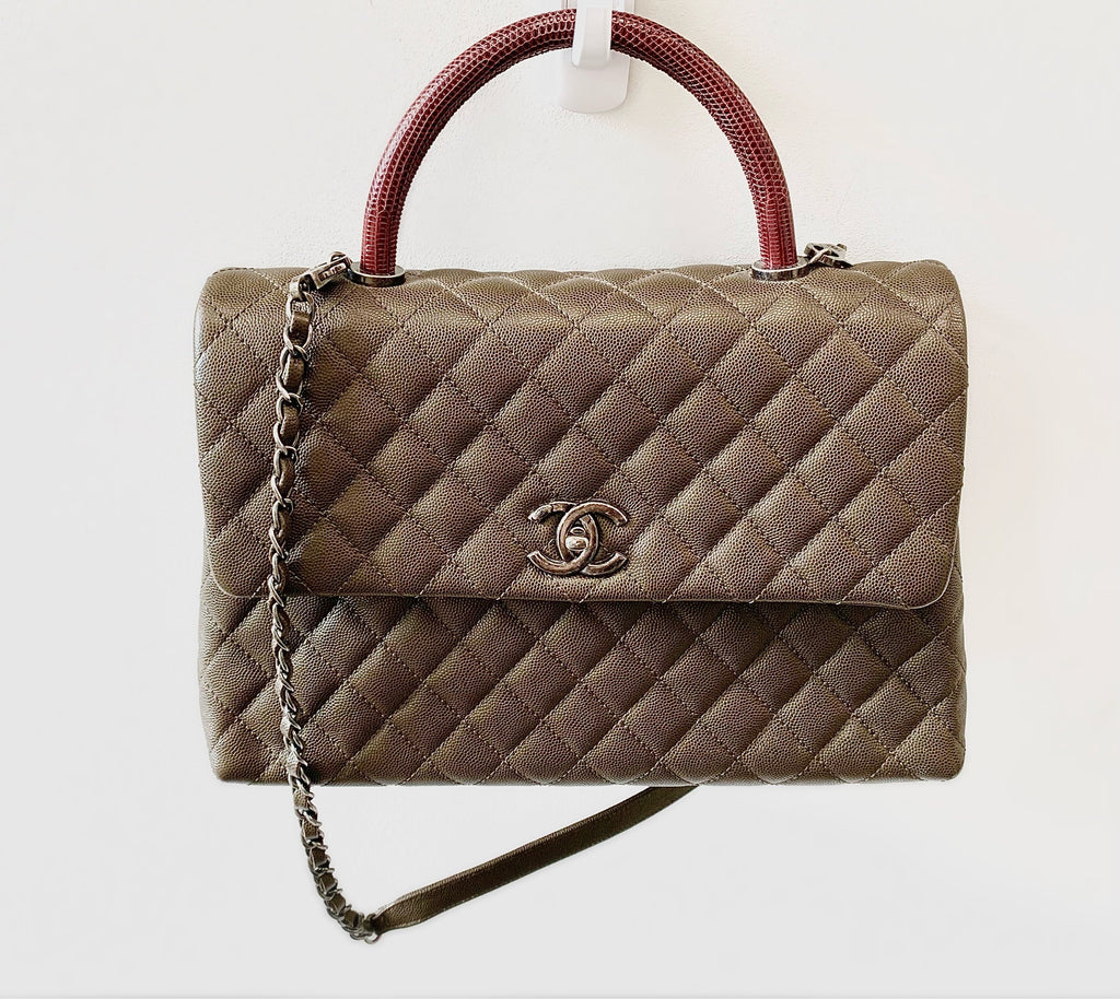 CHANEL COCO CAVIAR QUILTED LIZARD HANDLE BAG