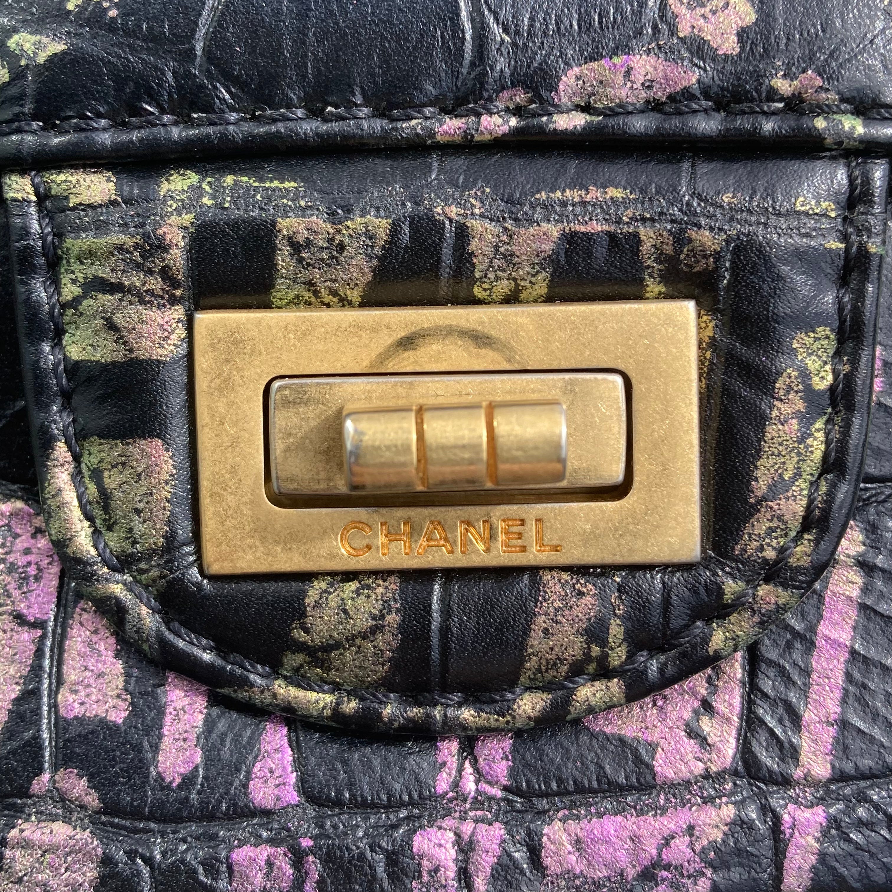 Chanel 2019 Black Embossed Leather Mademoiselle Lock Graffiti Shoulder Bag