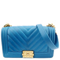 CHANEL Medium Boy Flap Chevron Quilted Calfskin Shoulder Bag Blue