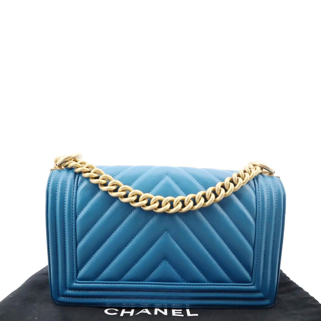 CHANEL Medium Boy Flap Chevron Quilted Calfskin Shoulder Bag Blue