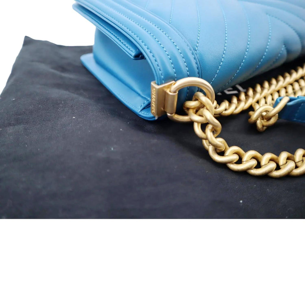 CHANEL Medium Boy Flap Chevron Quilted Calfskin Shoulder Bag Blue