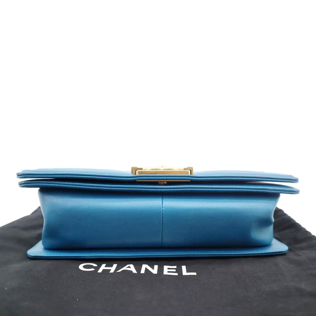 CHANEL Medium Boy Flap Chevron Quilted Calfskin Shoulder Bag Blue