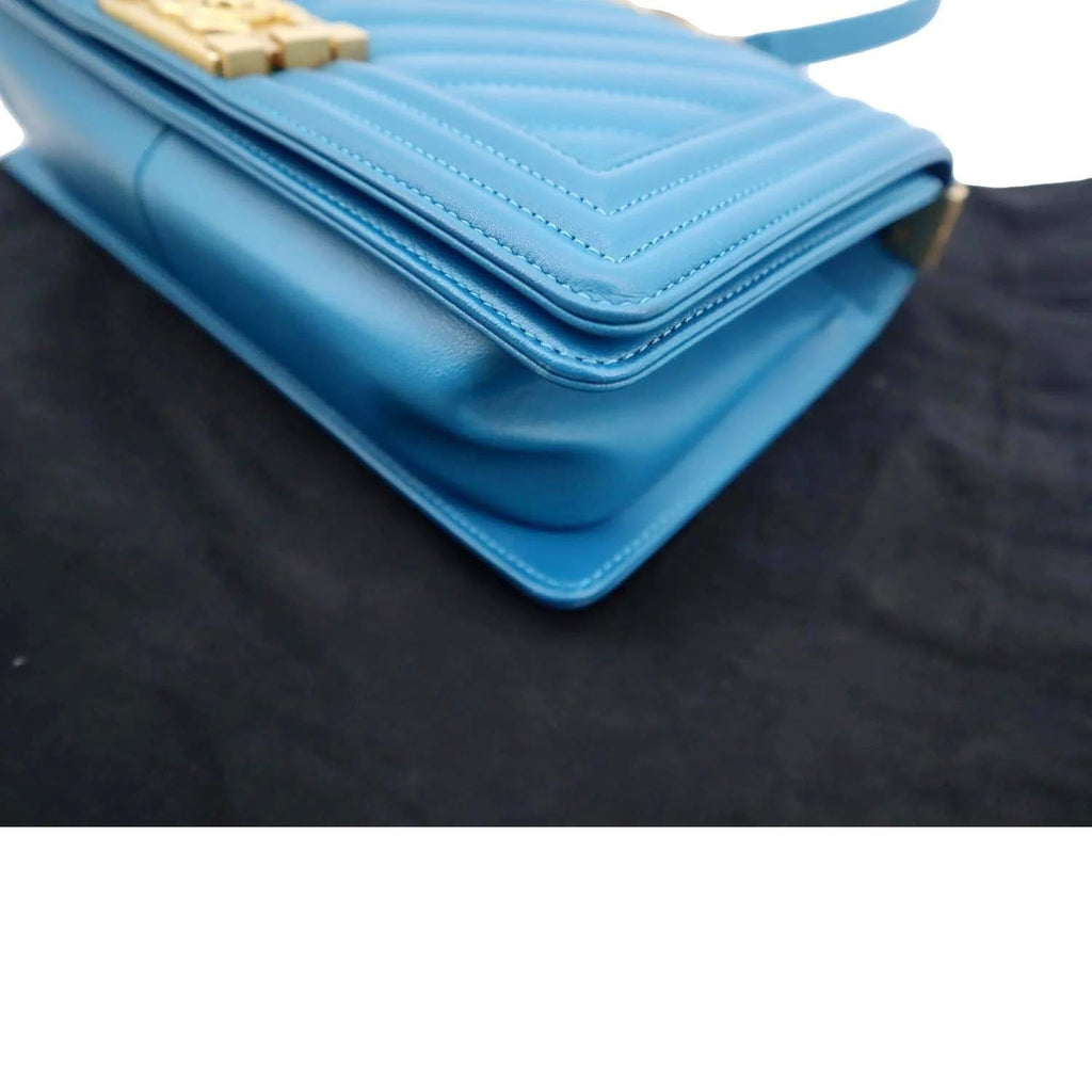 CHANEL Medium Boy Flap Chevron Quilted Calfskin Shoulder Bag Blue