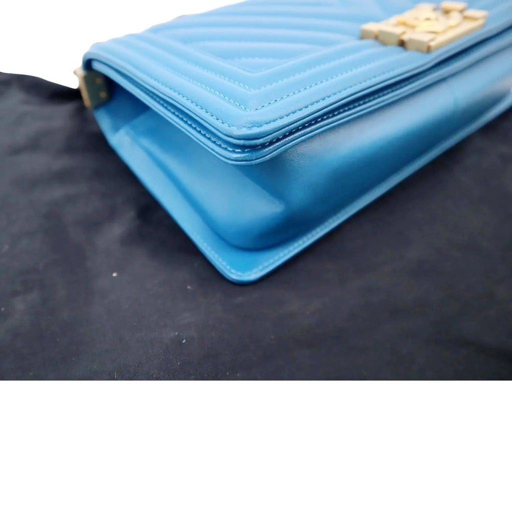 CHANEL Medium Boy Flap Chevron Quilted Calfskin Shoulder Bag Blue