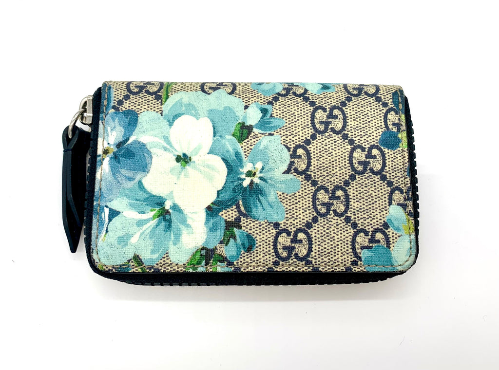 GUCCI GG SUPREME BLOOMS ZIP AROUND CARD CASE