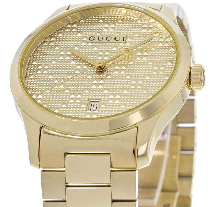 GUCCI G-TIMELESS YELLOW GOLD DIAMOND PATTERN DIAL WATCH