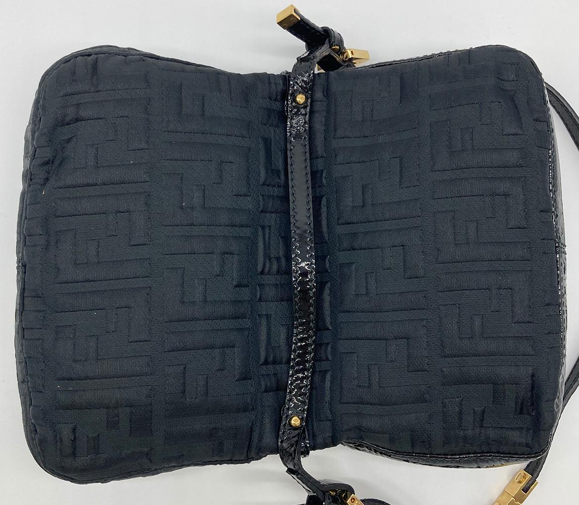 FENDI Black Patent and Silk Zucca Double Mini Baguette