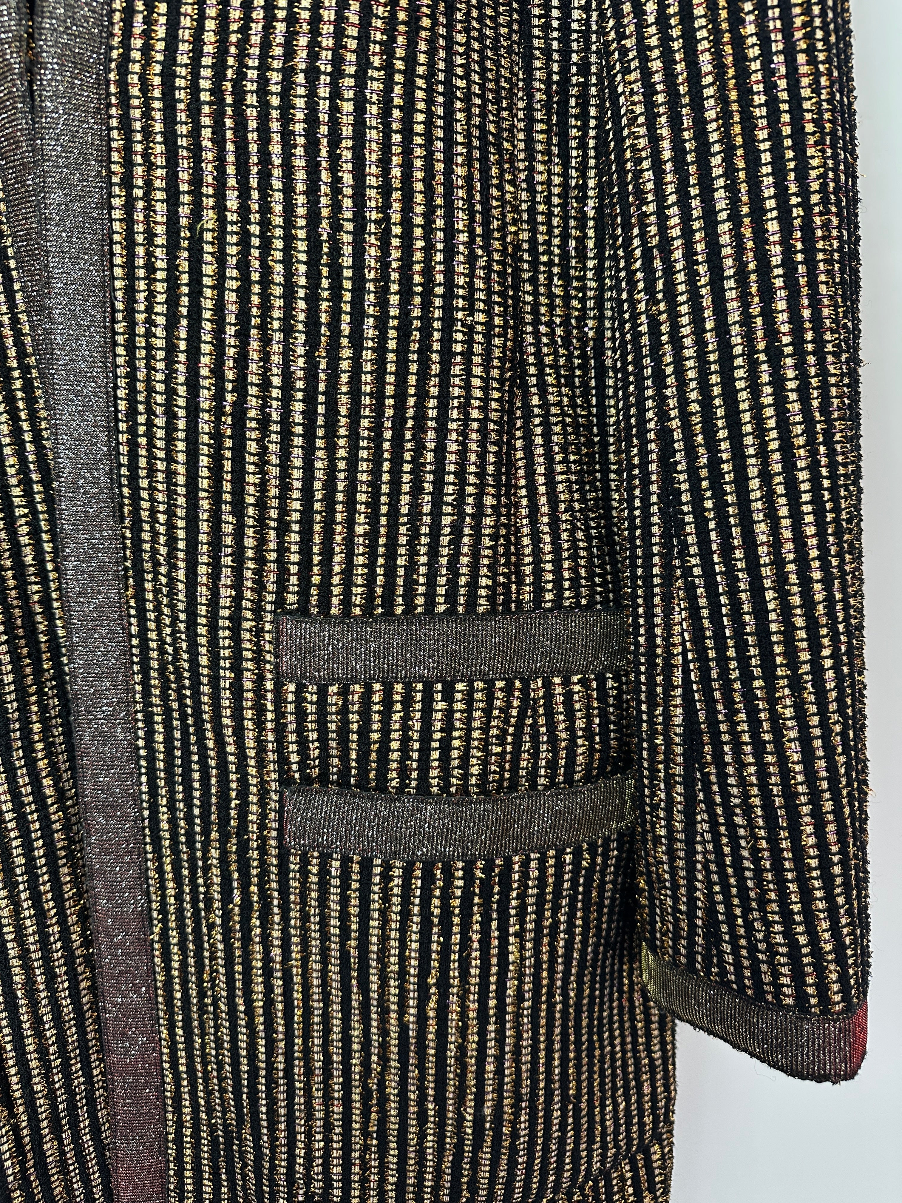 Chanel 10C Cruise Black, Red and Gold Tweed Longline Jacket with Metallic Trim Detail FR 40 (UK 12) RRP £2460