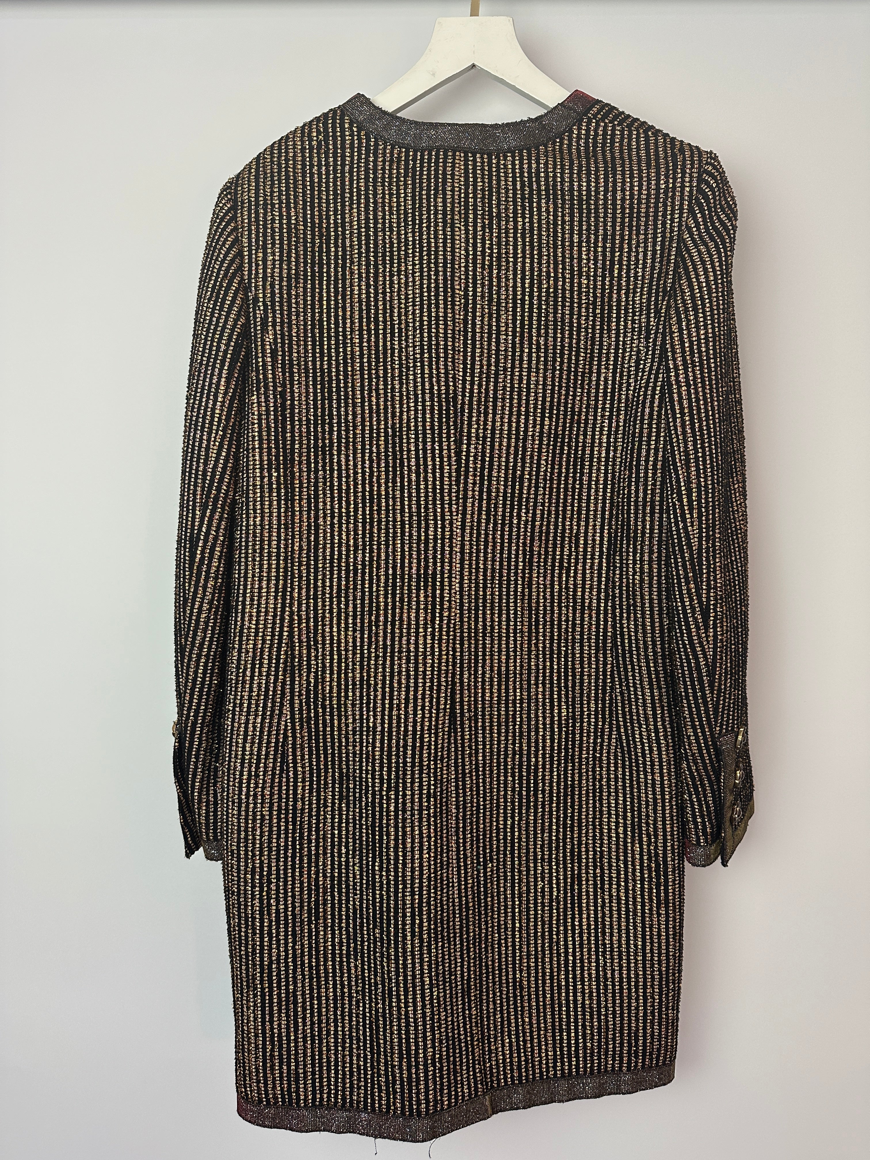 Chanel 10C Cruise Black, Red and Gold Tweed Longline Jacket with Metallic Trim Detail FR 40 (UK 12) RRP £2460