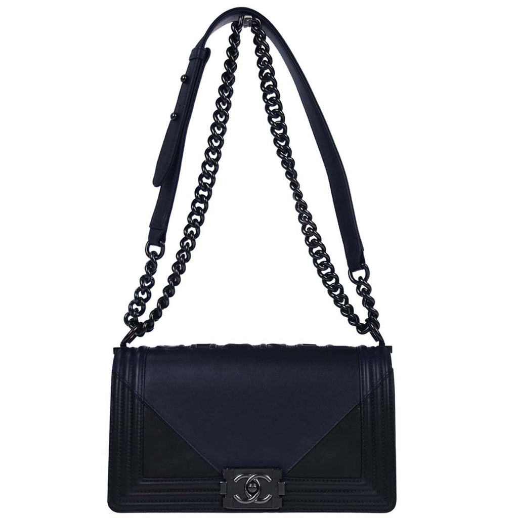 Boy Chanel 2017 Navy Black Lambskin Medium Shoulder Bag