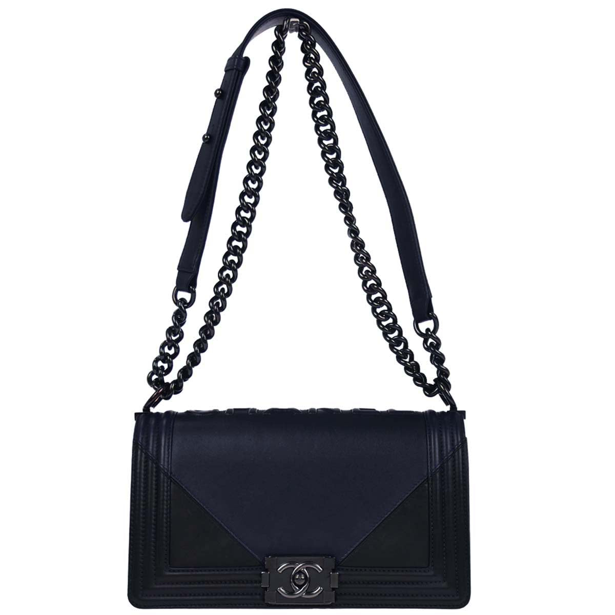 Boy Chanel 2017 Navy Black Lambskin Medium Shoulder Bag