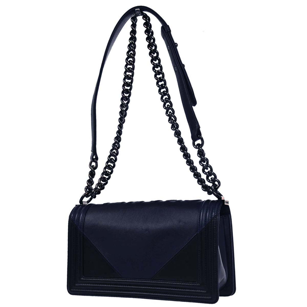 Boy Chanel 2017 Navy Black Lambskin Medium Shoulder Bag