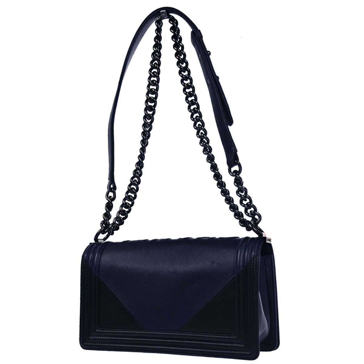 Boy Chanel 2017 Navy Black Lambskin Medium Shoulder Bag